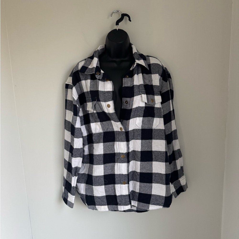 Japan Plaid Collection Black and White Button-Up Shirt Size L